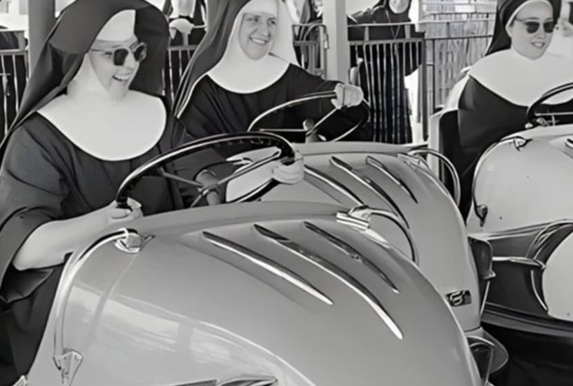 nun in bumper car